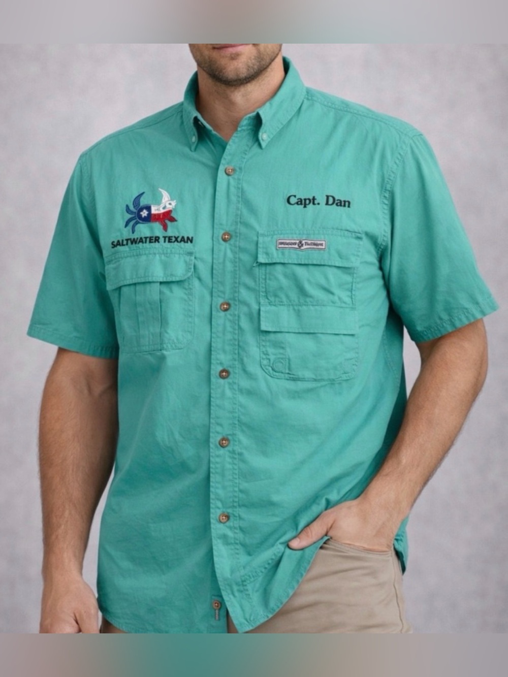Hook & Tackle Saltwater Texan Fishing Shirt Men’s M Aqua Texas Flag Fish(A514)✨